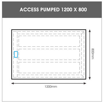 1200 x 800 EASA ACCESS low profile shower tray with pumped waste outlet diagram