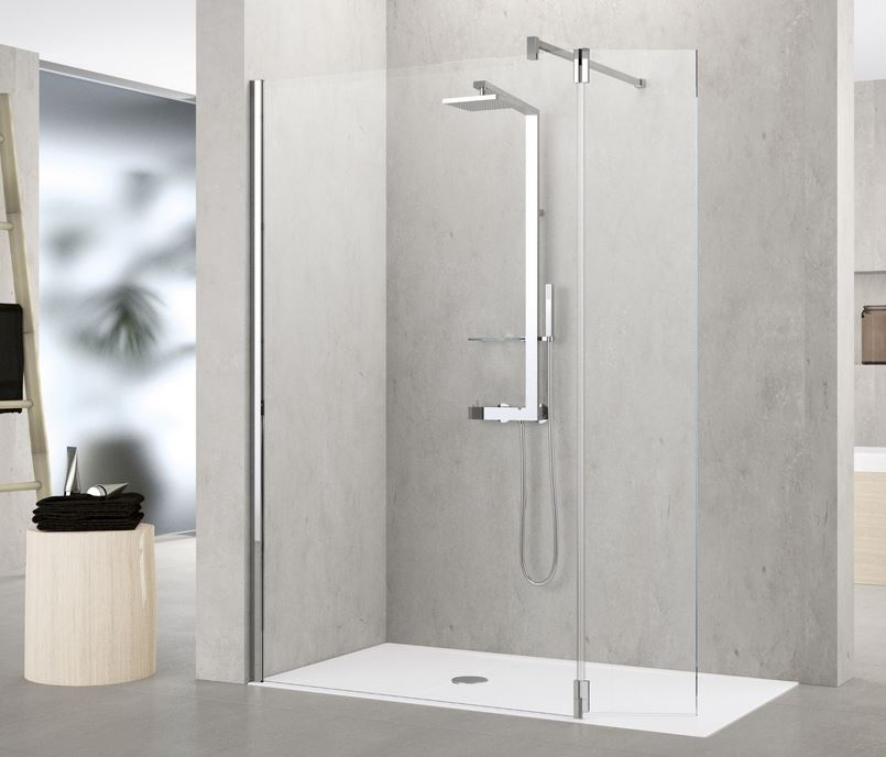 Novellini Kuadra H walk in shower screen with hinged flipper panel