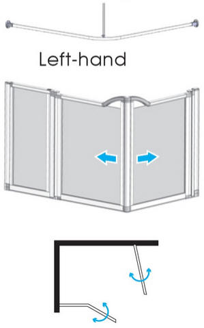 EASA Half height rectangular shower enclosure comprising two single panel doors and a fixed inline panel - Left Hand