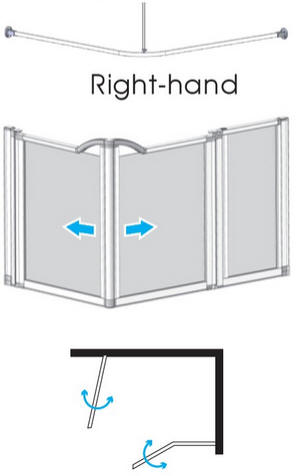 EASA Half height rectangular shower enclosure comprising two single panel doors and a fixed inline panel - Right Hand