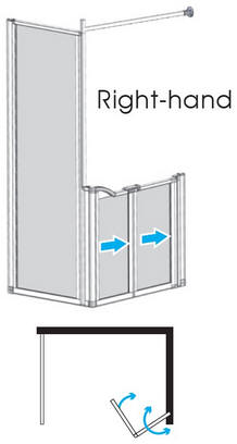 EASA Half height rectangular shower enclosure comprising a bifolding door and a full height fixed side panel - Right Hand