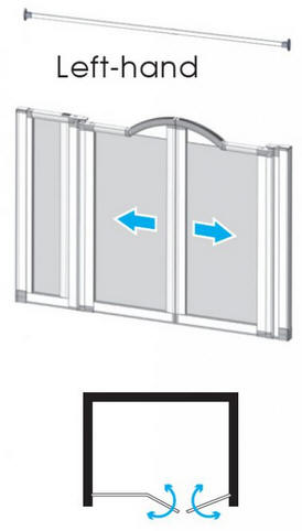 EASA Half height shower enclosure to suit an alcove setting comprising two single panel doors and an inline fixed panel - Left Hand