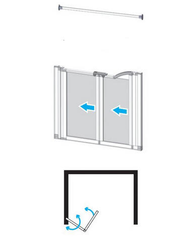 EASA Half height shower enclosure to suit an alcove setting comprising a single panel door hinged from the left hand wall