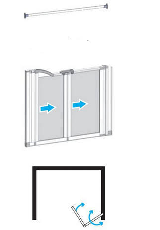 EASA Half height shower enclosure to suit an alcove setting comprising a single panel door hinged from the right hand wall