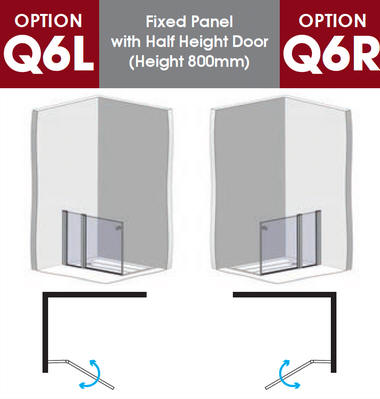 EASA EXQUISITE Q6 half-height hinged glass shower door with fixed extender panel.