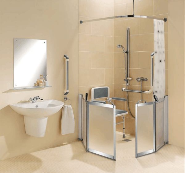 Supreme half height shower doors and screen facilitate easy access for carer assistance