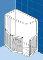 Option H left handed corner shower cubicle with a bi-fold and single panel half height shower doors
