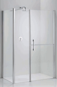 Large corner shower with pivot saloon style door