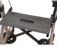 SATURN rollator comfortable seat incorporating bag hooks.