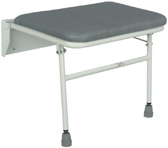 Padded folding shower seat with wide seat.