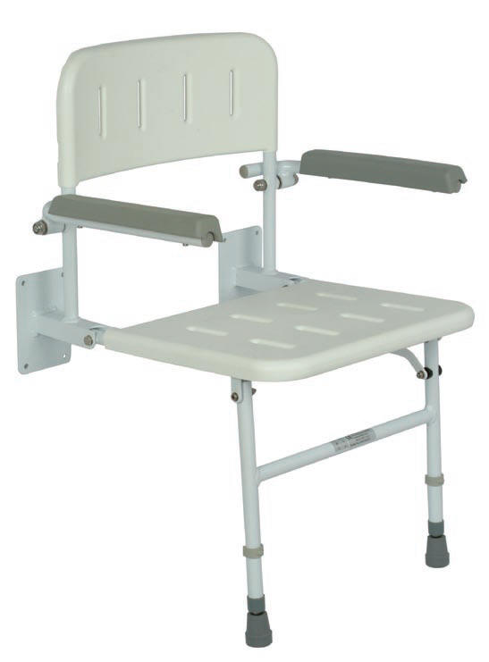 Deluxe fold down shower seat with arm rests