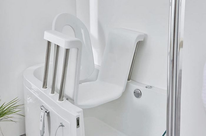 The powered lifting seat of the Easy Riser walk in bath also reclines