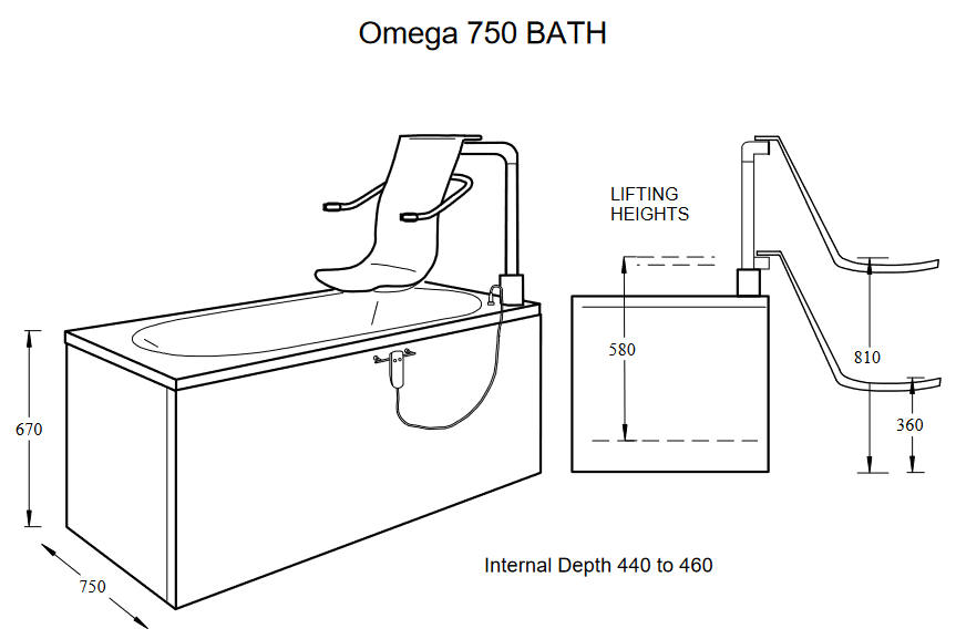 Mantaleda OMEGA bath 1700 x 750 Bath diagram