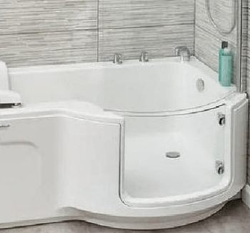 Louisiana walk in bath. Image shows optional corner spout filler with side body tap heads