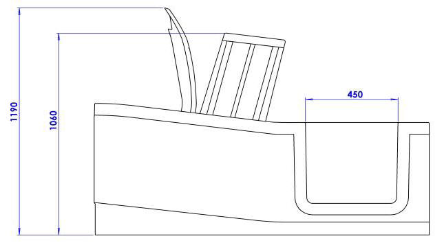 Easy Riser walk in bath (2) - Dimensions of corner model