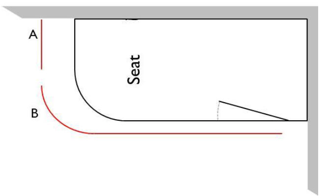 Easy Riser walk in bath diagram showing corner bath and panel configuration.