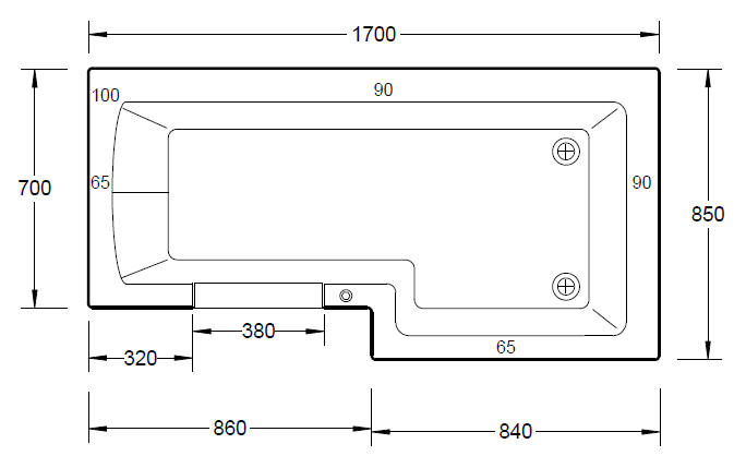 Mantaleda HIGHGROVE walk in bath - dimensions 2